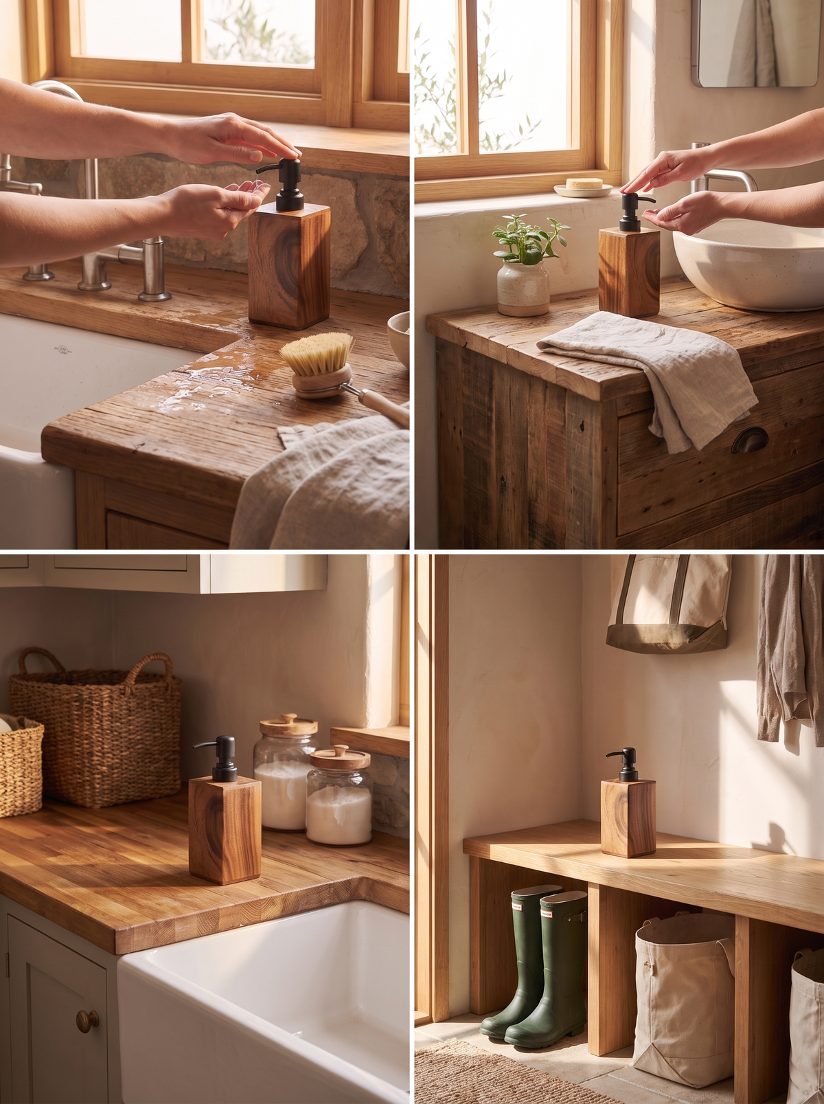 Hearthstone Wooden Soap Dispenser with Black Pump lifestyle image 3