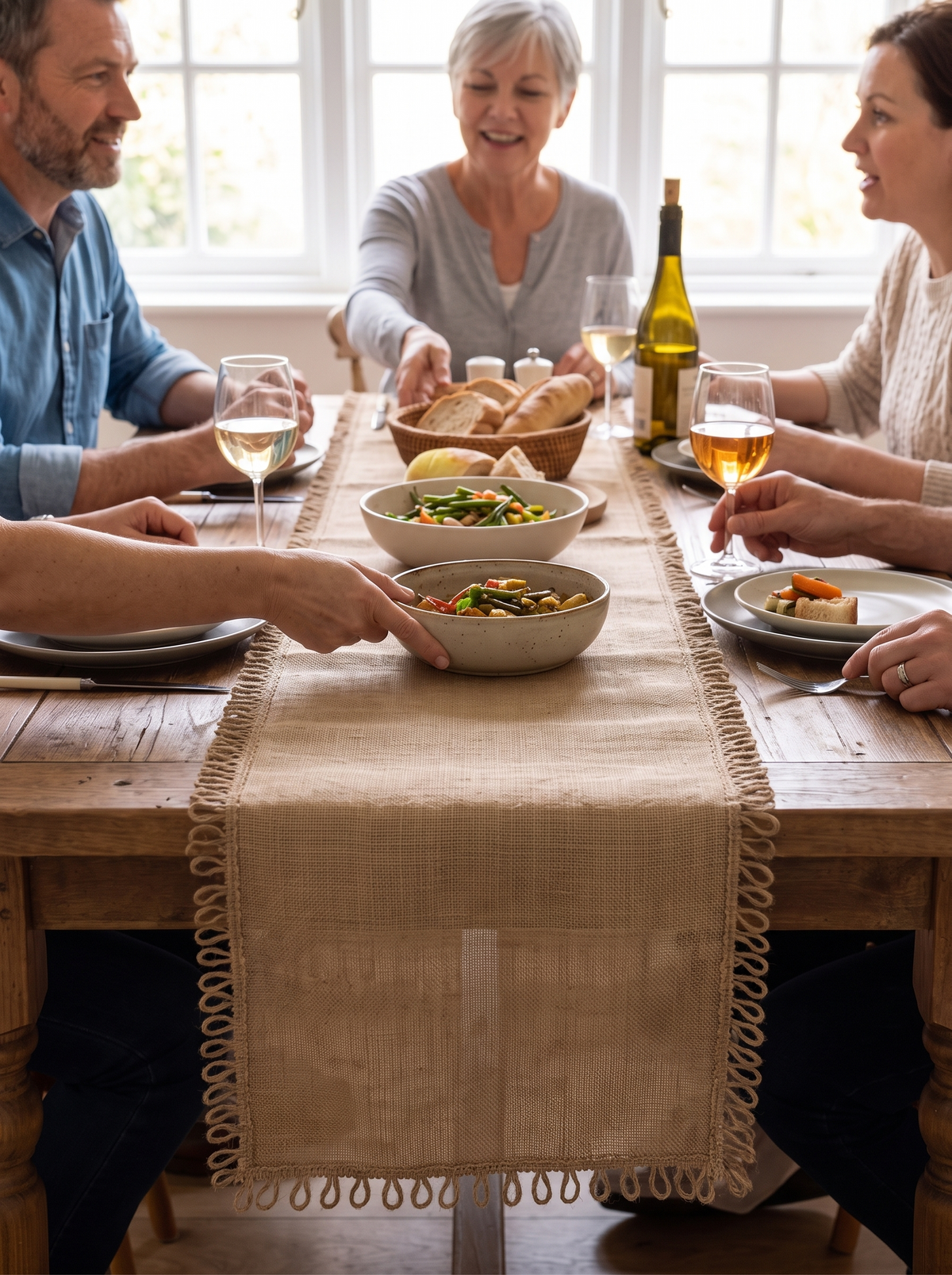 Rhoswen Linen Table Runners with Loop Fringe lifestyle image 1