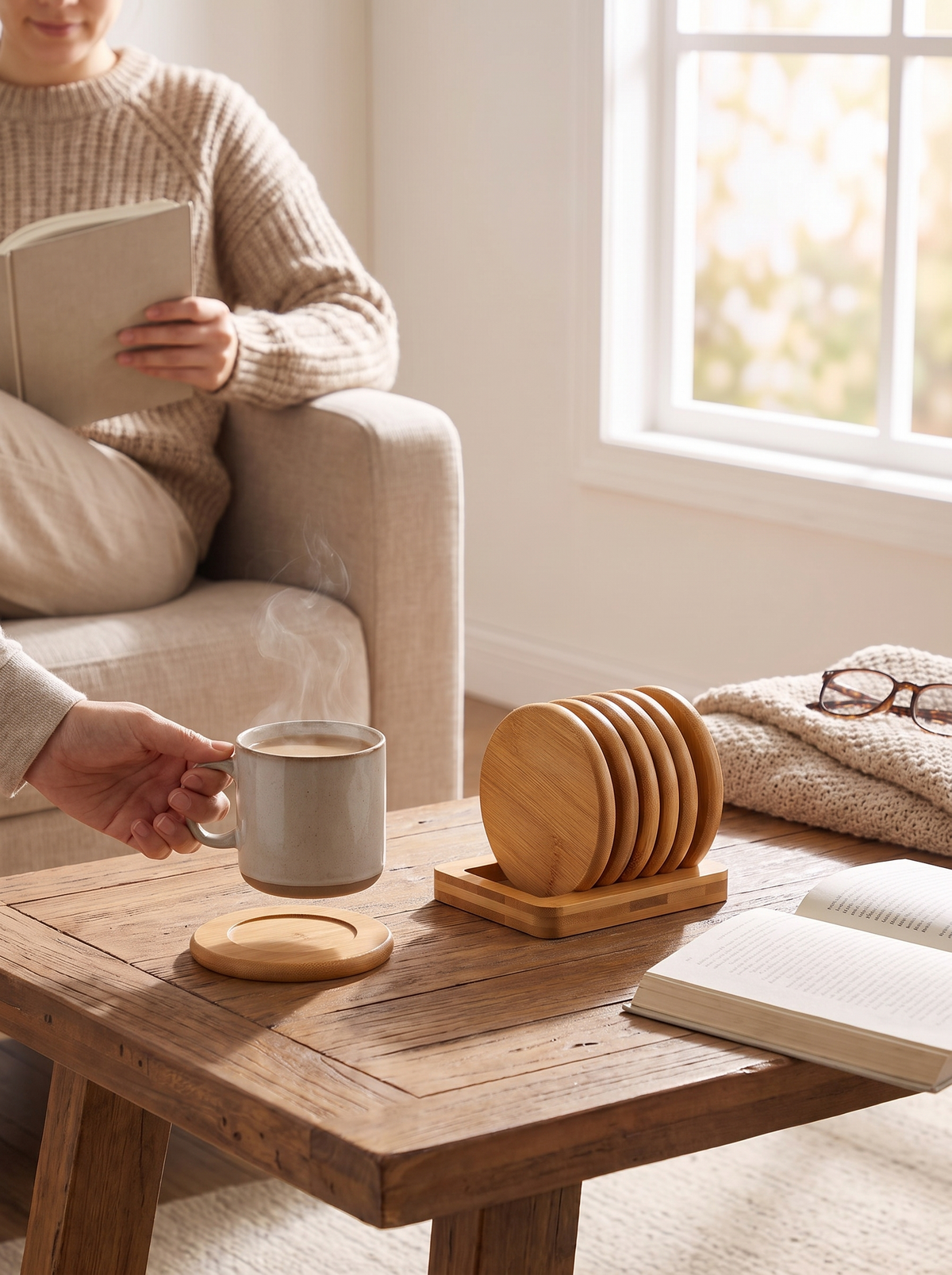 Ashworth Wood Coaster Set with Display Stand lifestyle image 3
