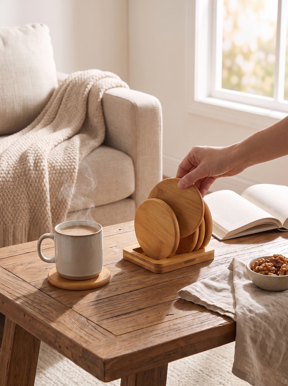 Ashworth Wood Coaster Set with Display Stand lifestyle image 2