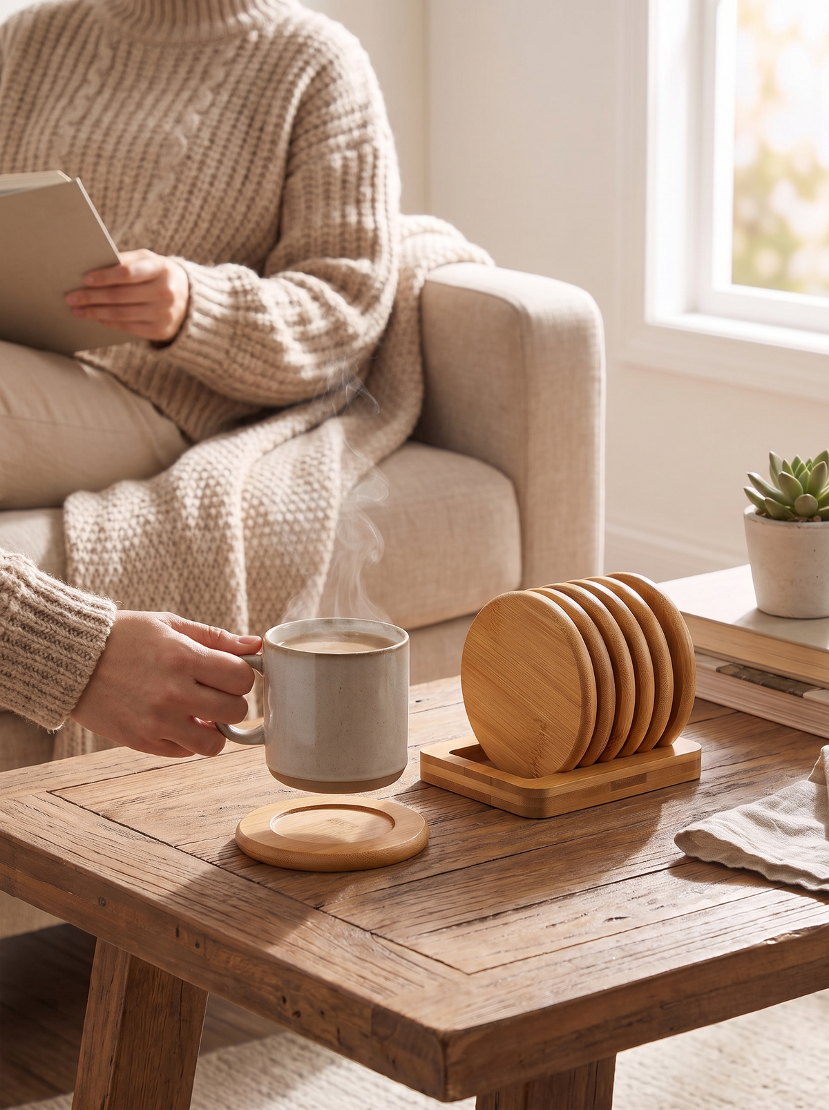 Ashworth Wood Coaster Set with Display Stand lifestyle image 1