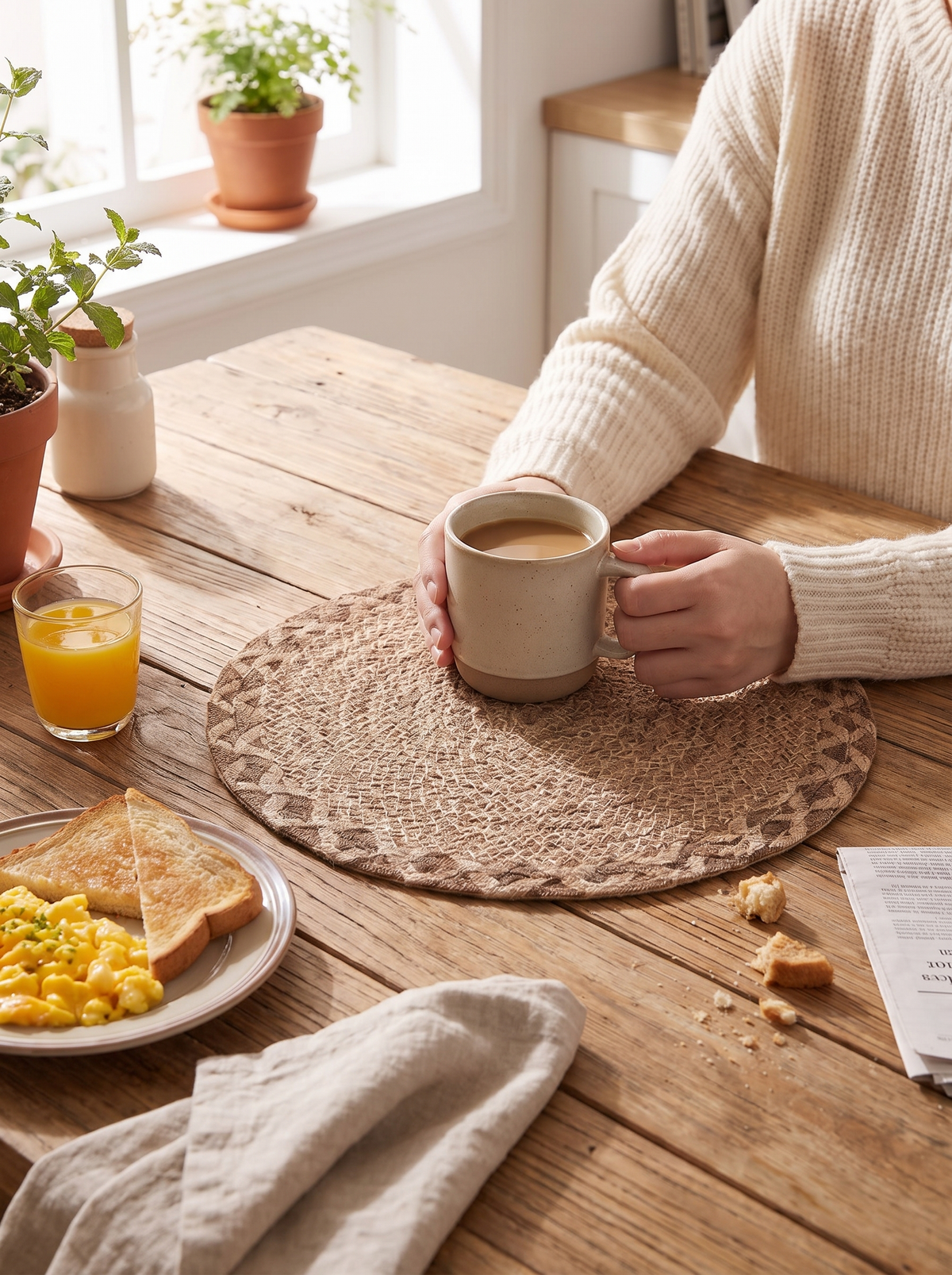 Kestrel Round Jute Woven Placemats, Natural Fiber lifestyle image 1