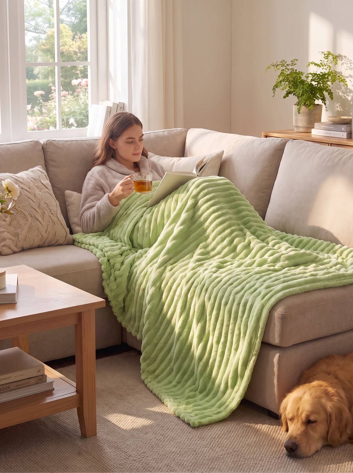 Meadow Soft Textured Coral Fleece Throw Blanket lifestyle image 2