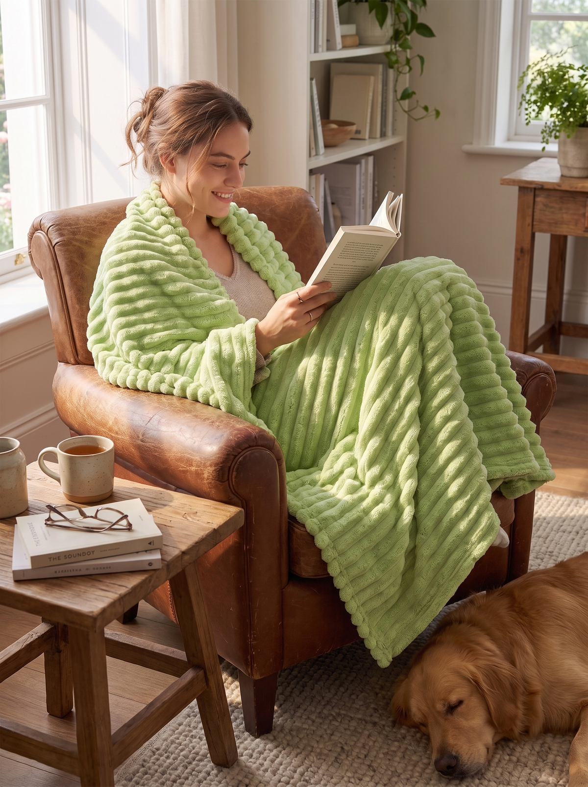 Meadow Soft Textured Coral Fleece Throw Blanket lifestyle image 1