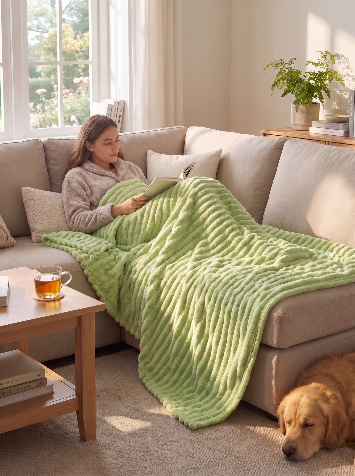 Meadow Soft Textured Coral Fleece Throw Blanket lifestyle image 3