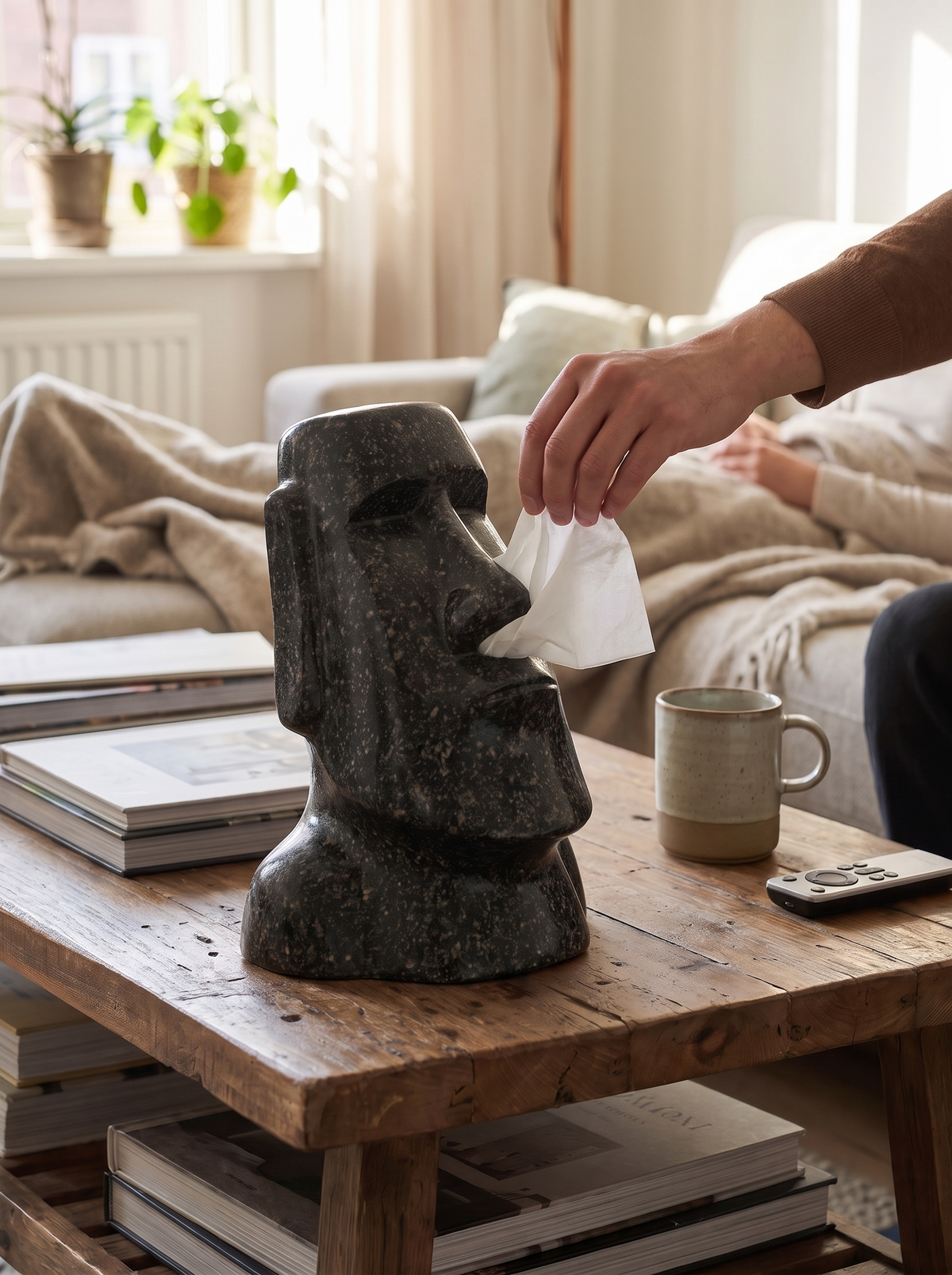 Easter Island Moai Tissue Box Holder, Sculptural lifestyle image 3