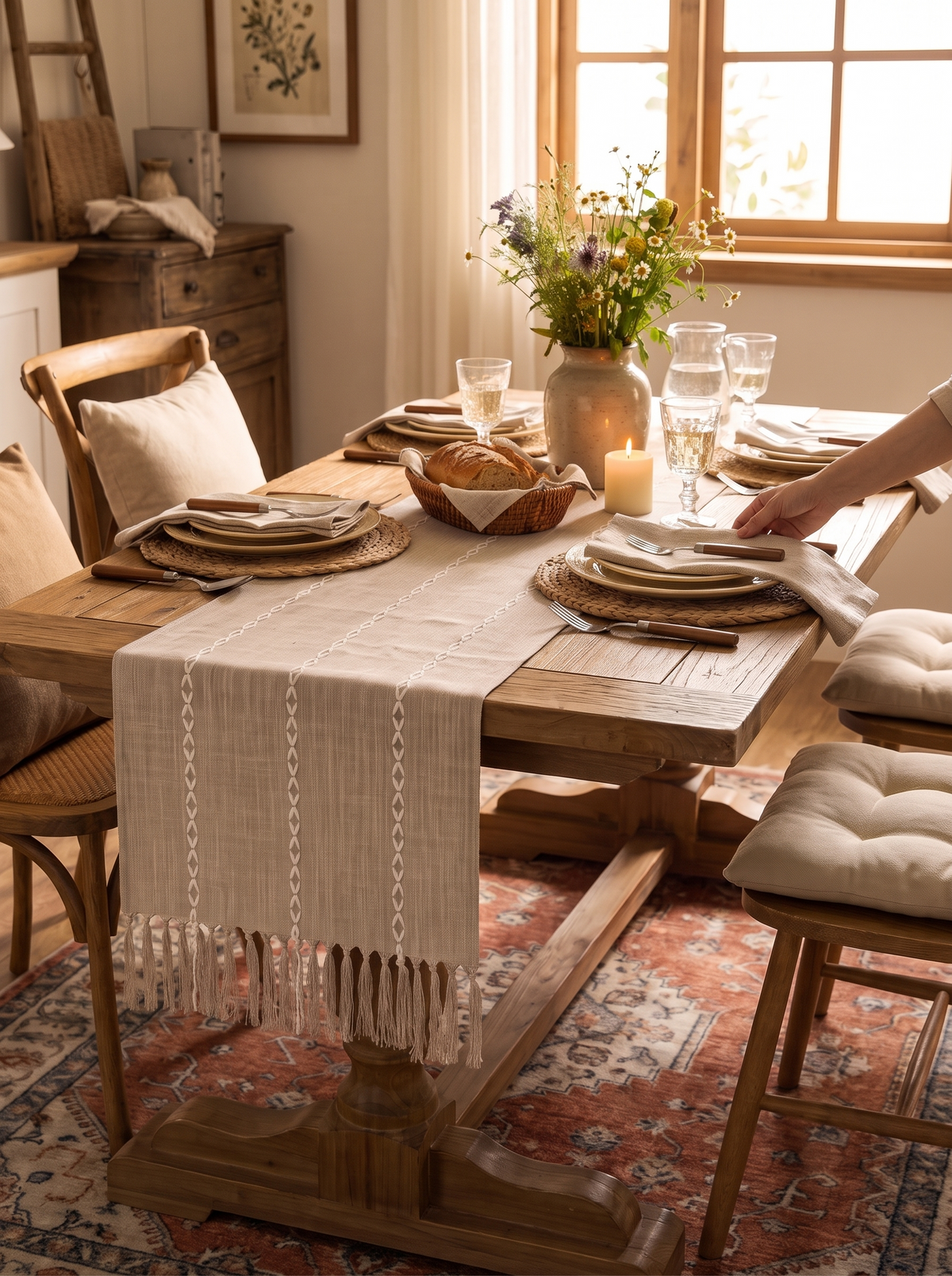 Kinley Rustic Linen Table Runner with Fringe lifestyle image 3