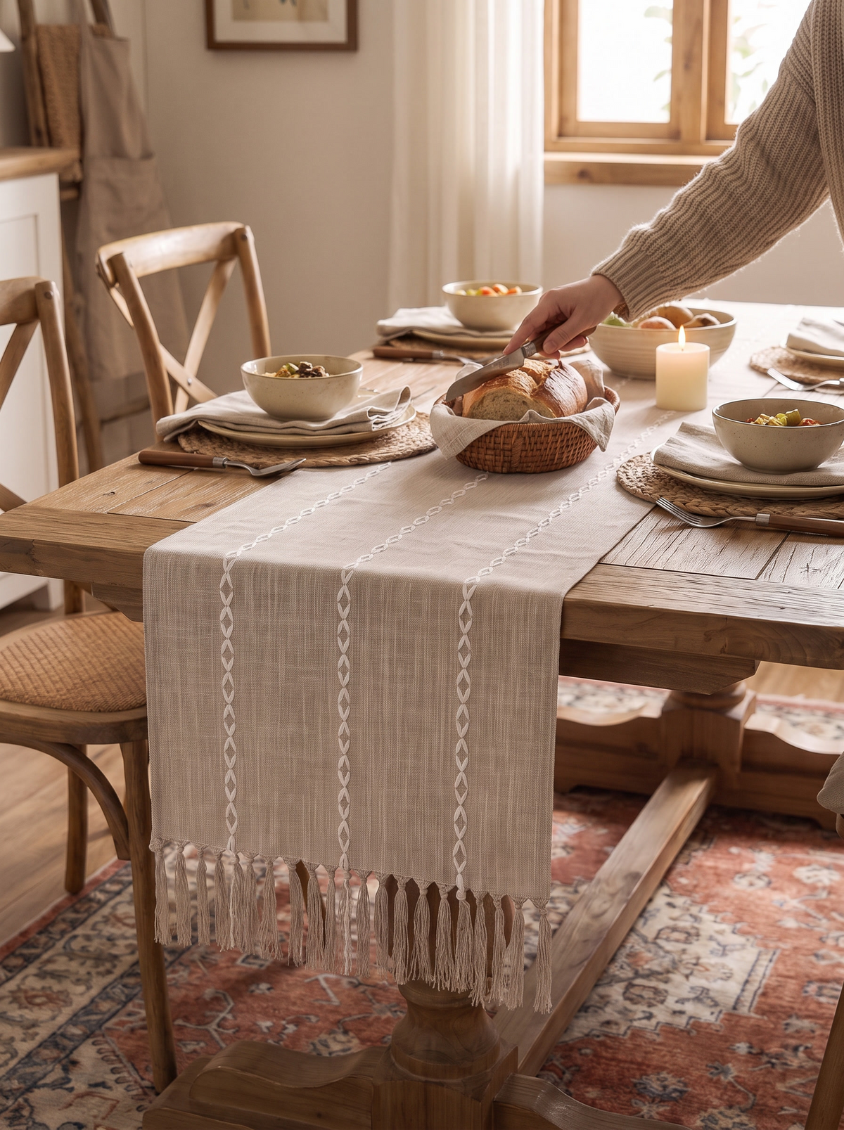 Kinley Rustic Linen Table Runner with Fringe lifestyle image 2