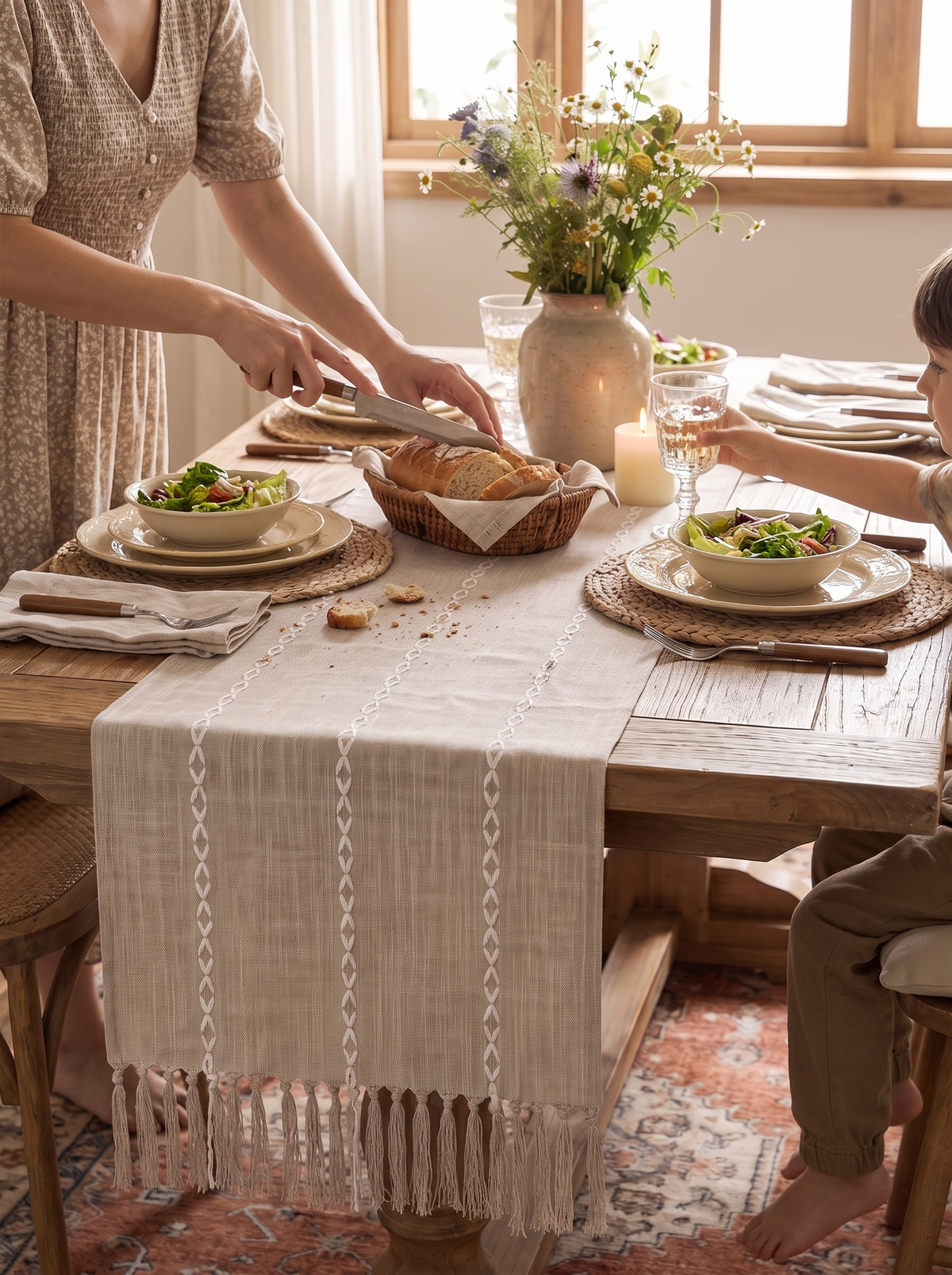 Kinley Rustic Linen Table Runner with Fringe lifestyle image 1