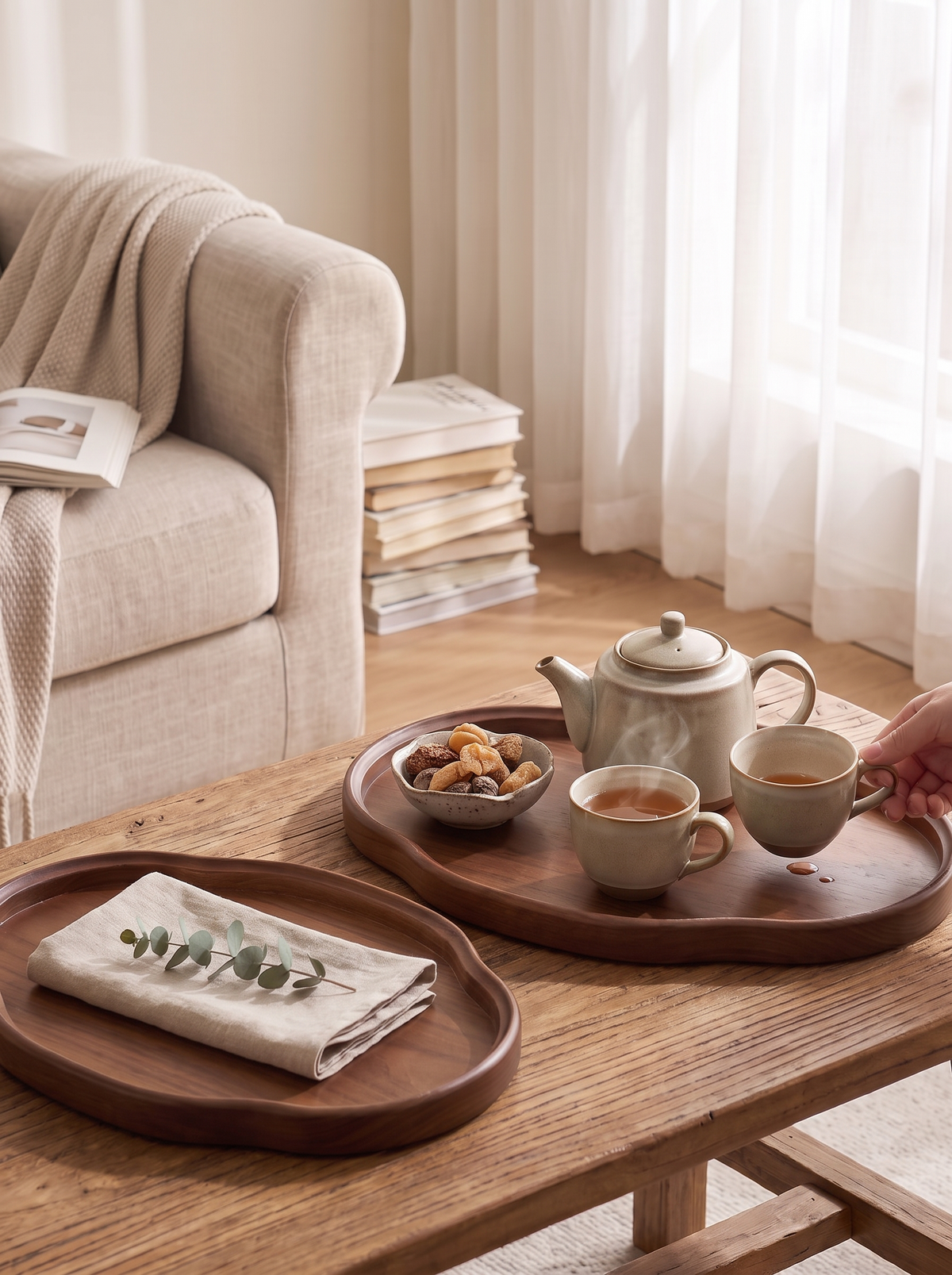 Ridley Handcrafted Wood Serving Tray, Curved Edge lifestyle image 3