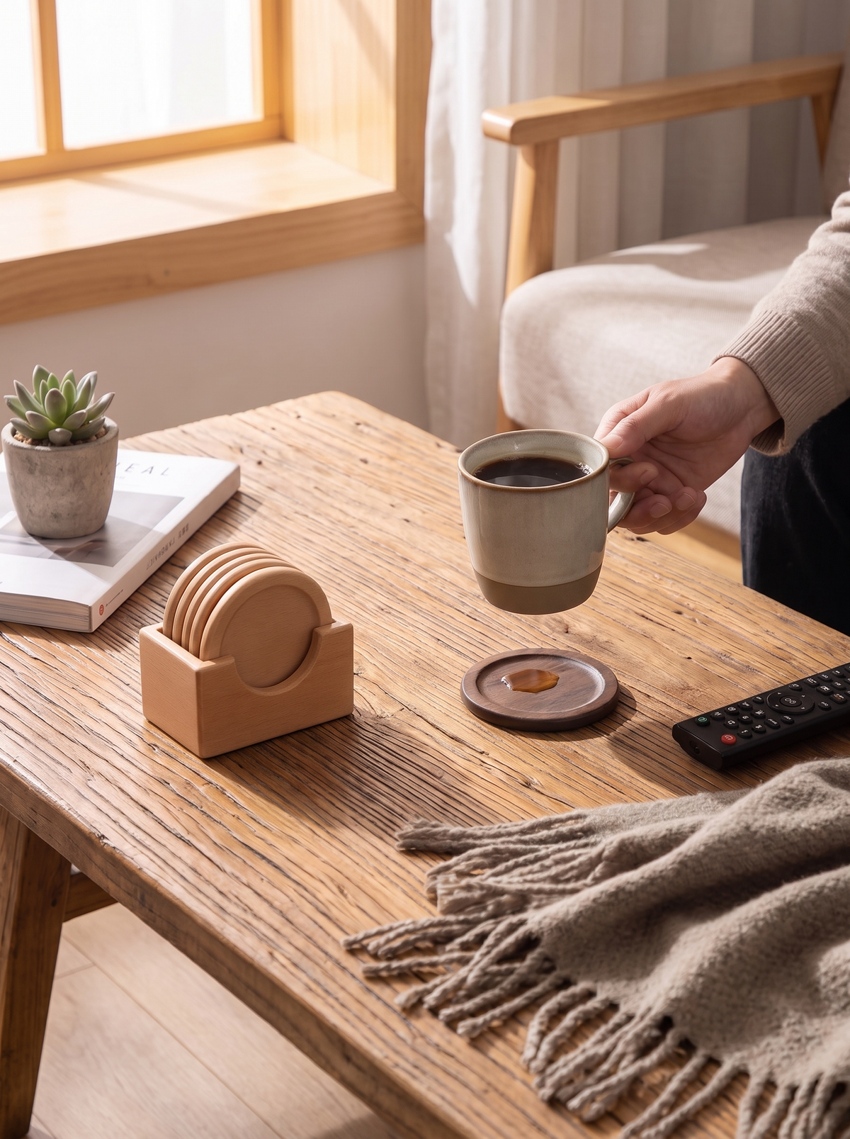 Ashford Wooden Coaster 6-Piece Set with Holder lifestyle image 2