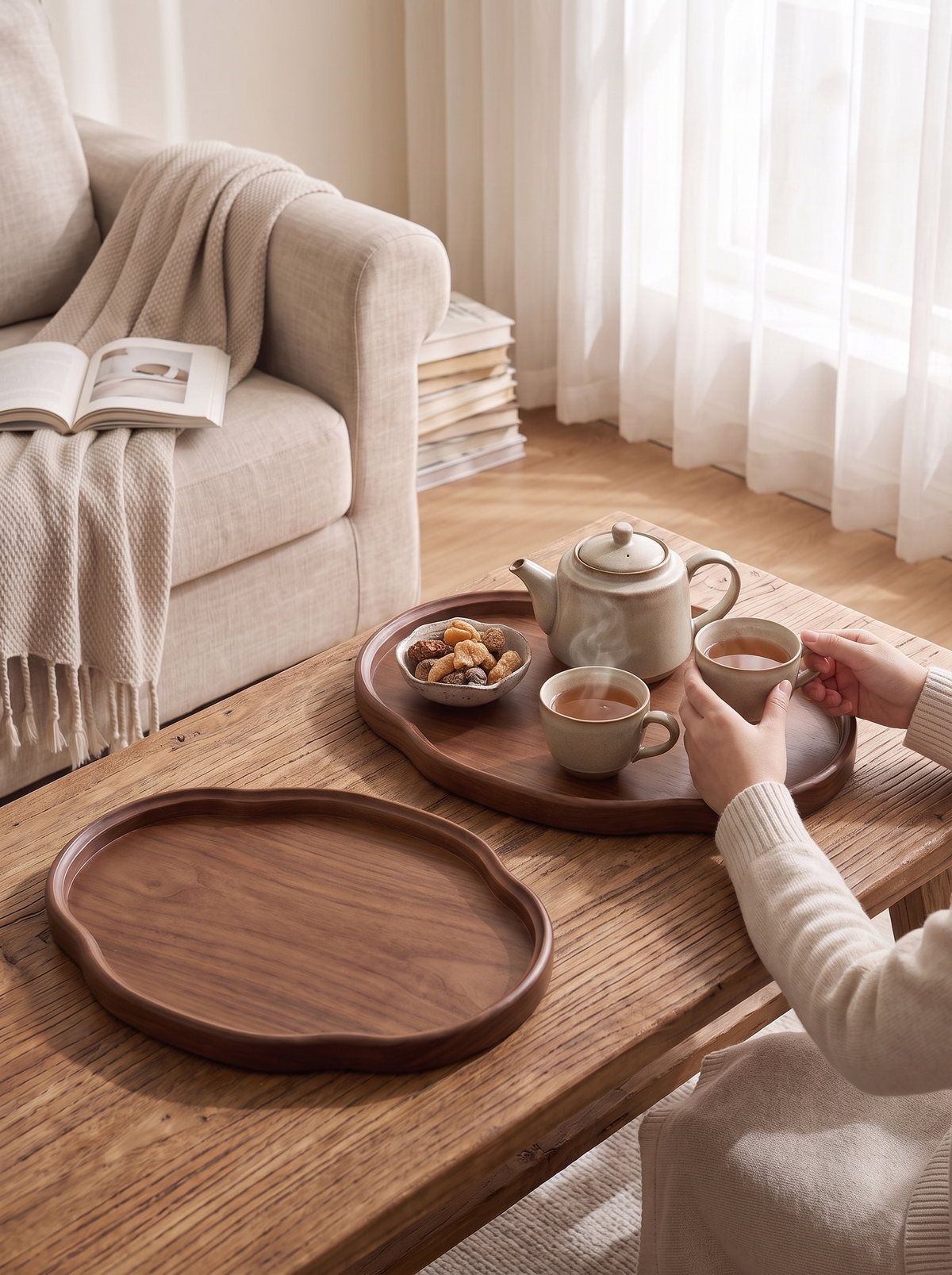 Ridley Handcrafted Wood Serving Tray, Curved Edge lifestyle image 2