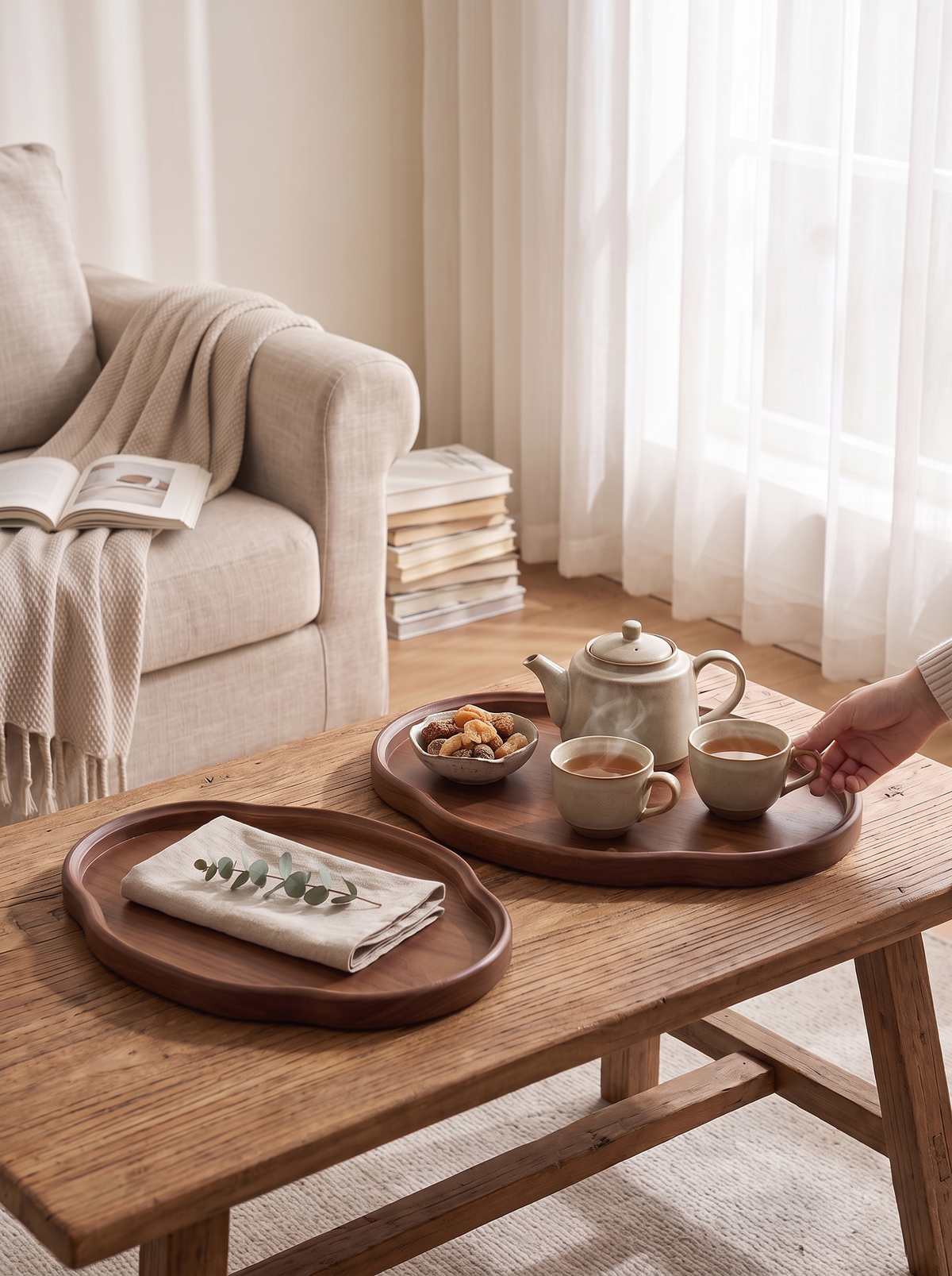 Ridley Handcrafted Wood Serving Tray, Curved Edge lifestyle image 1