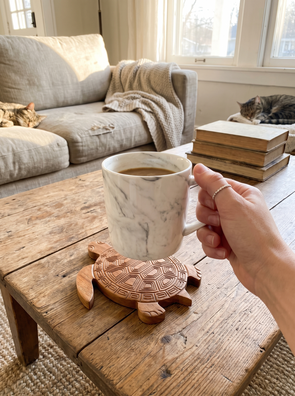 Shelldon Solid Wood Turtle Coaster, Beech lifestyle image 2
