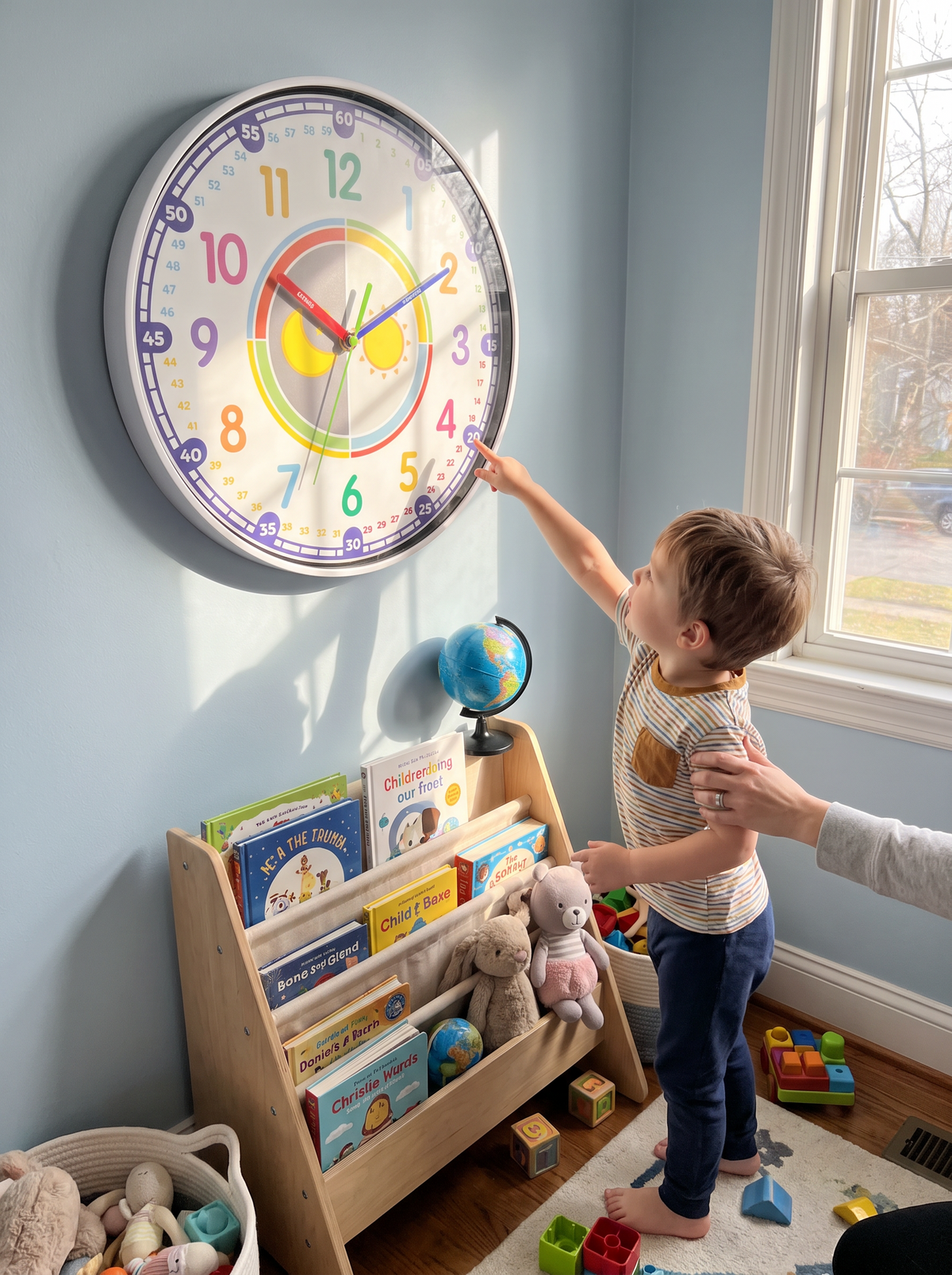 Ticksworth Learning Wall Clock for Kids, Owl Face lifestyle image 1