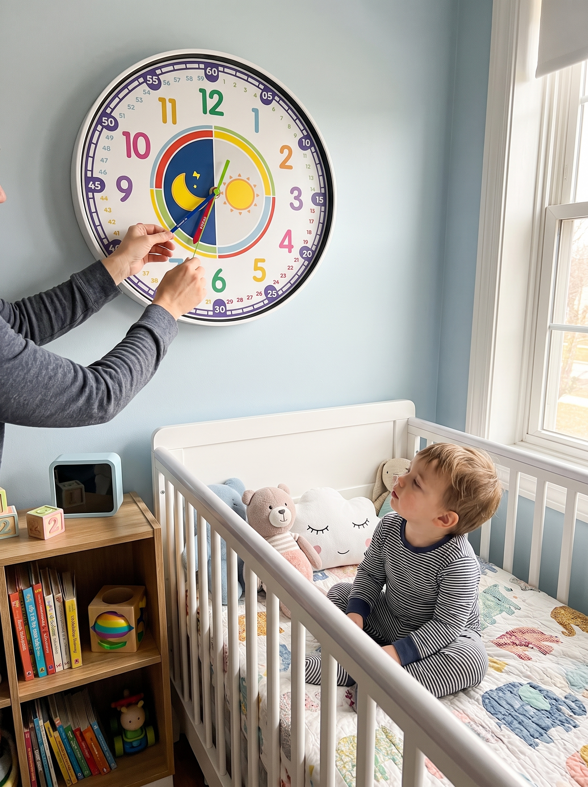 Ticksworth Learning Wall Clock for Kids, Owl Face lifestyle image 3