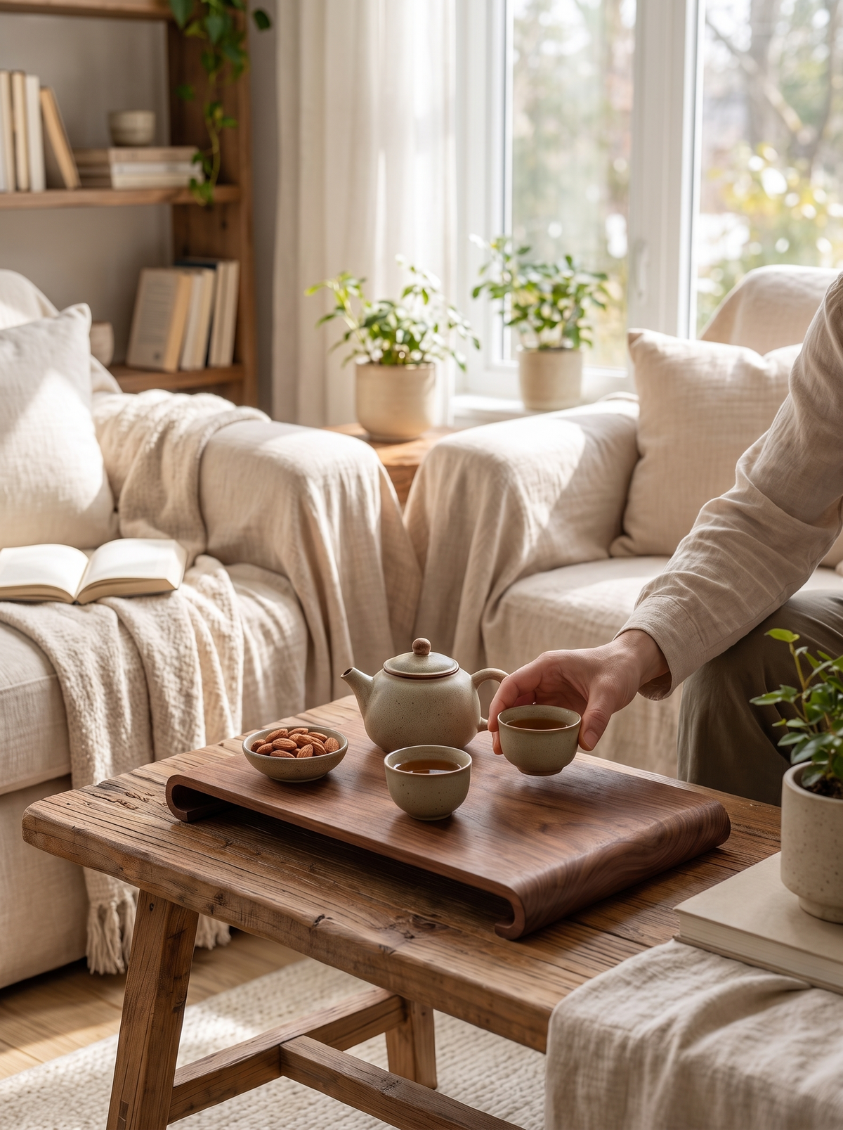 Kenji Walnut Serving Tray, Curved Edge Wood Tray lifestyle image 3