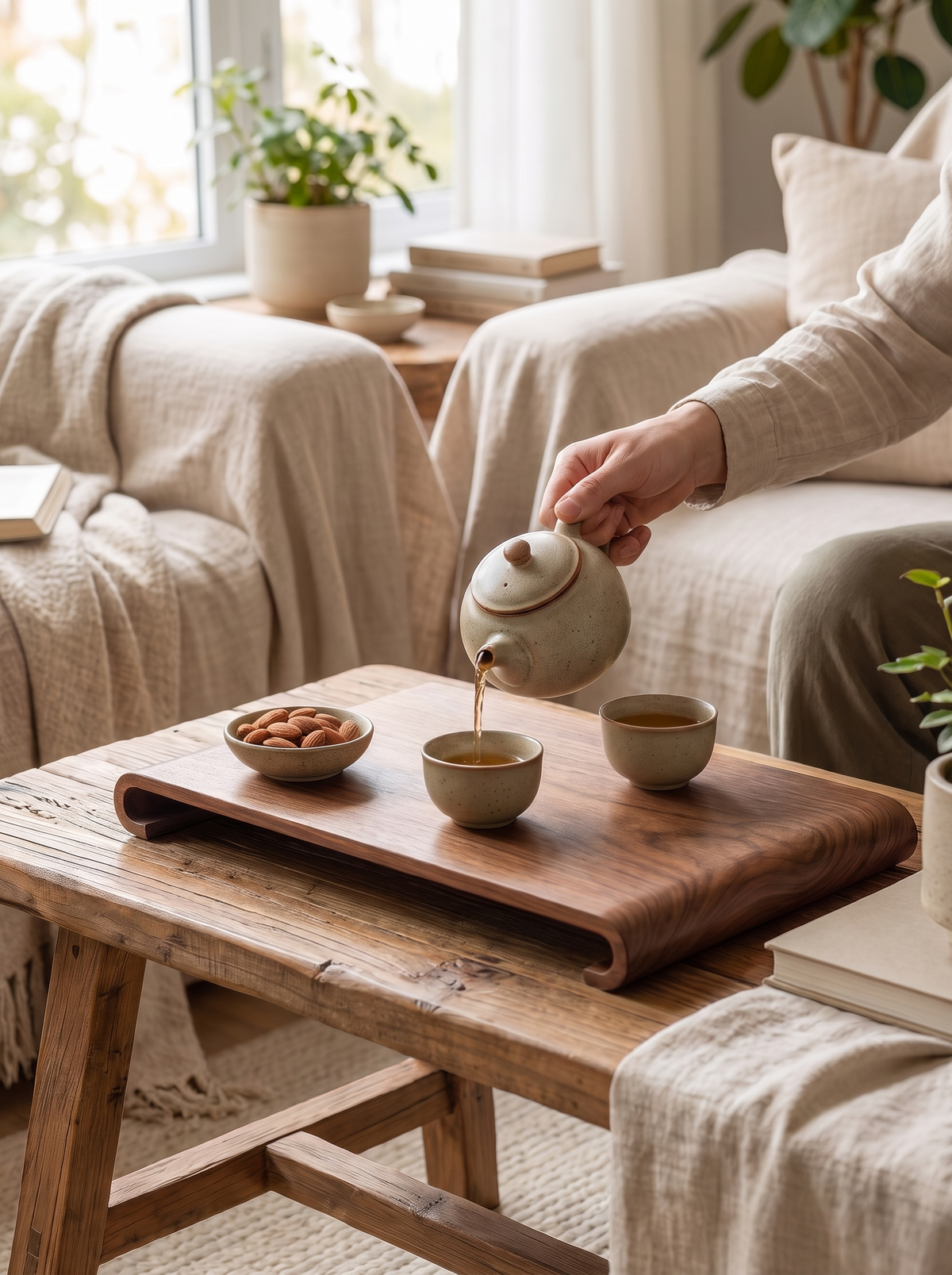 Kenji Walnut Serving Tray, Curved Edge Wood Tray lifestyle image 1