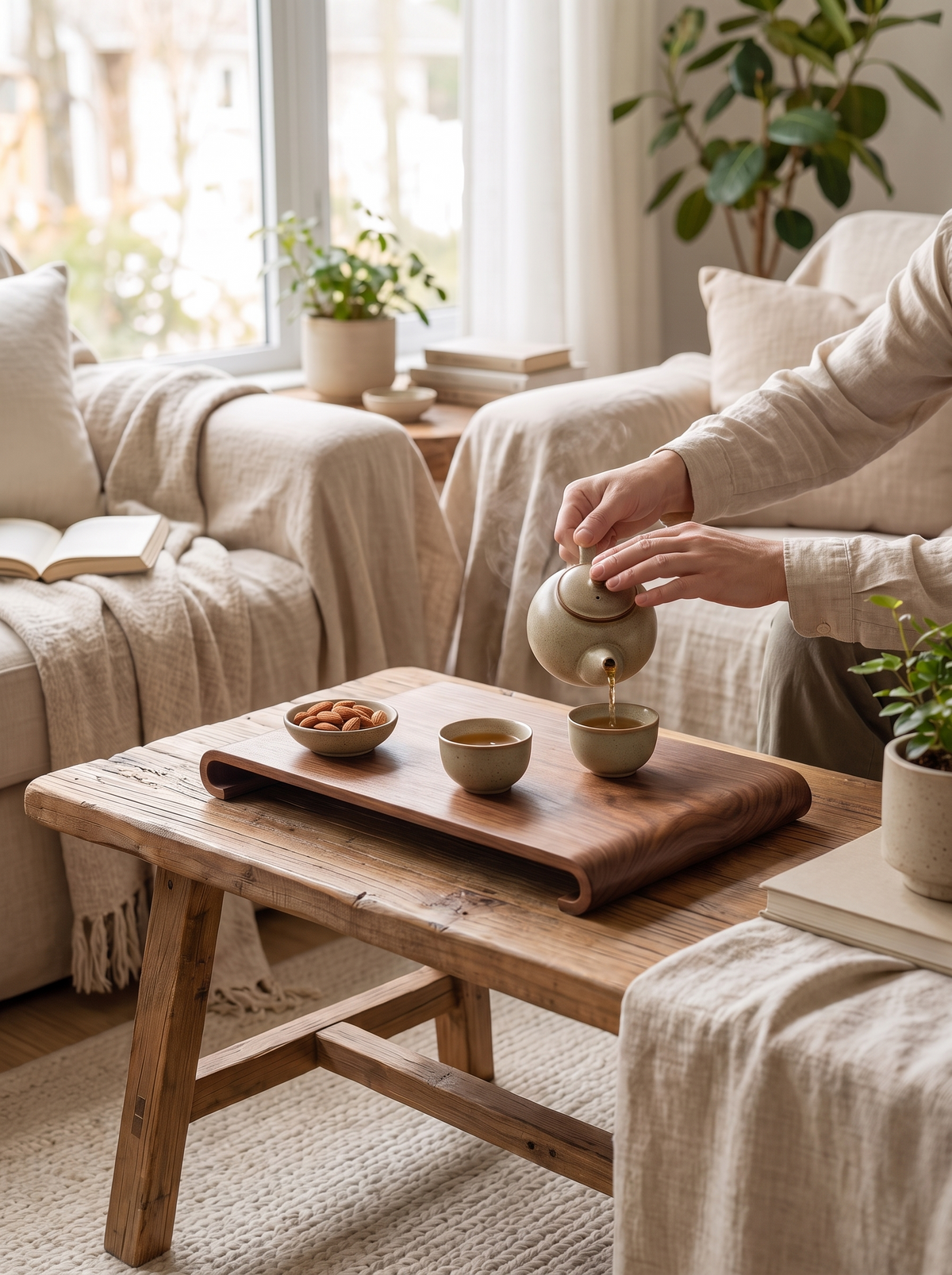 Kenji Walnut Serving Tray, Curved Edge Wood Tray lifestyle image 2