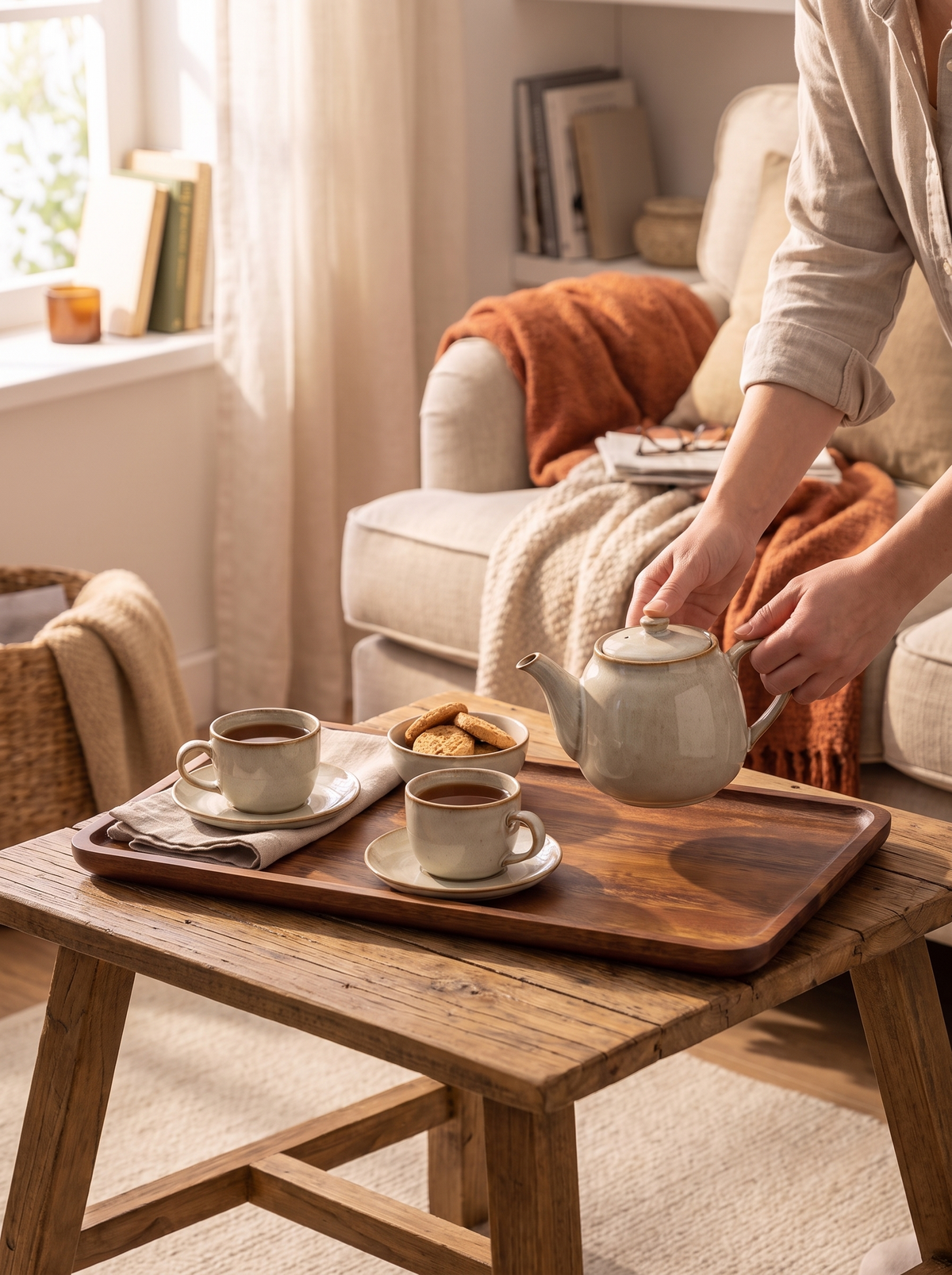 Halcyon Wooden Serving Trays, Rectangular Tea Tray lifestyle image 1