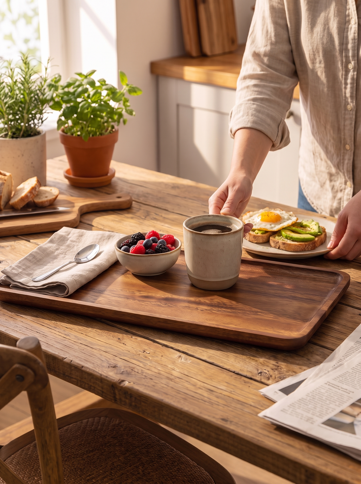 Halcyon Wooden Serving Trays, Rectangular Tea Tray lifestyle image 2