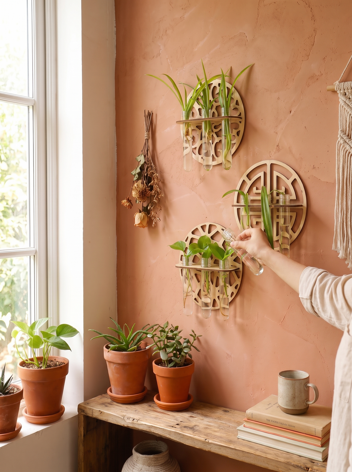 Harmon Wall-Mount Wood Plant Propagation Vase Rack lifestyle image 3