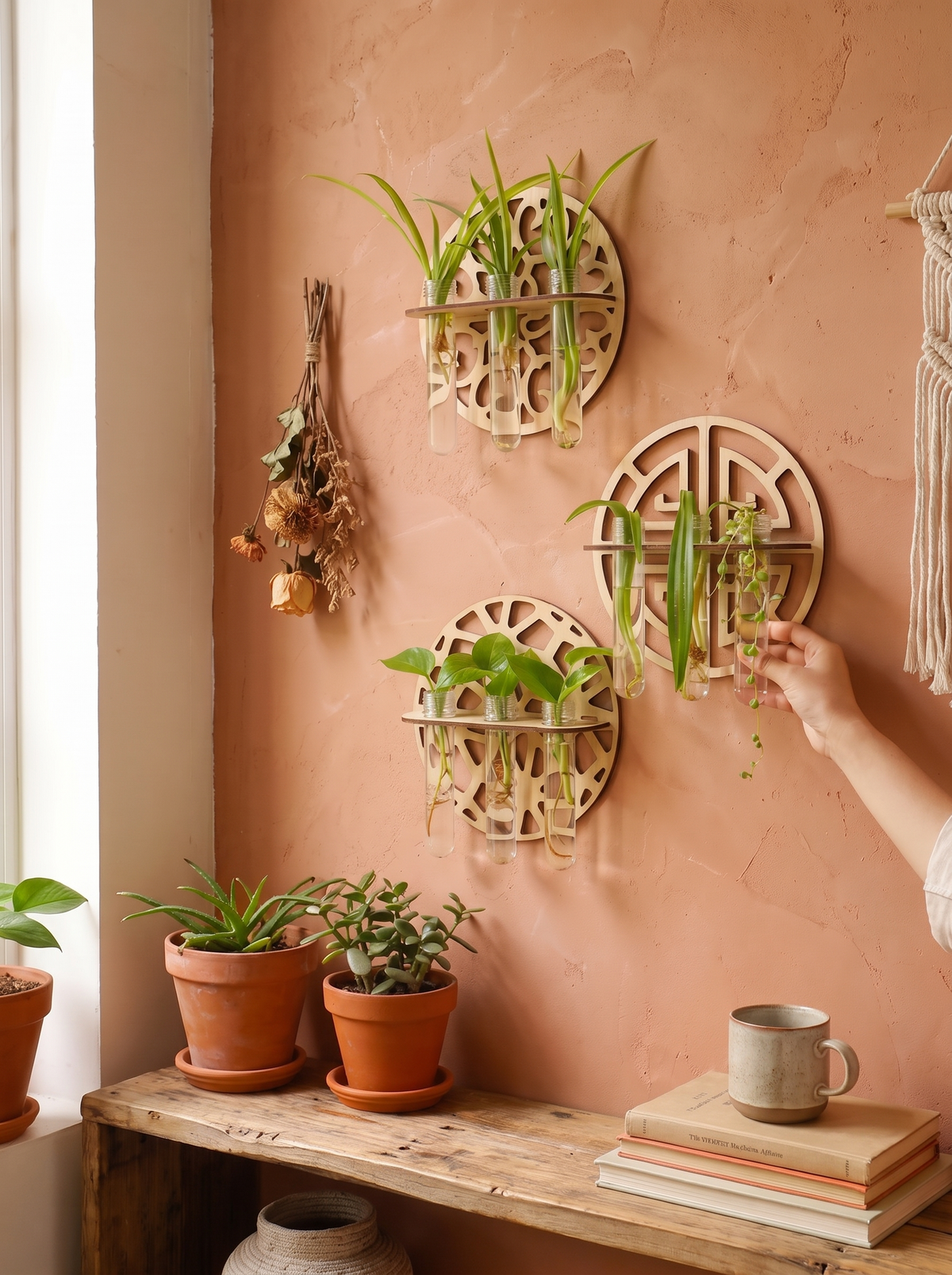 Harmon Wall-Mount Wood Plant Propagation Vase Rack lifestyle image 2