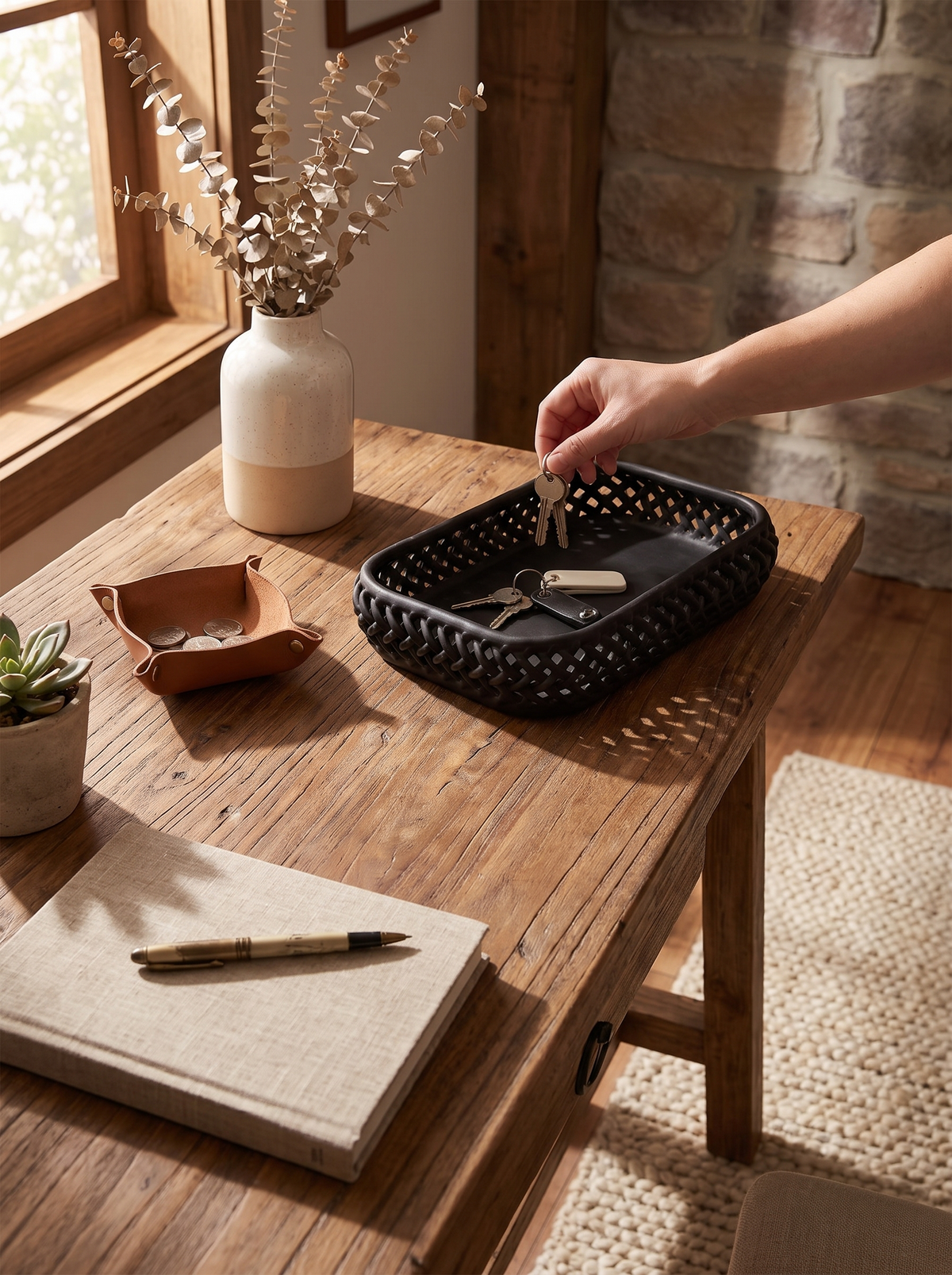 Trellis Woven Storage Tray, Open Lattice Organizer lifestyle image 2