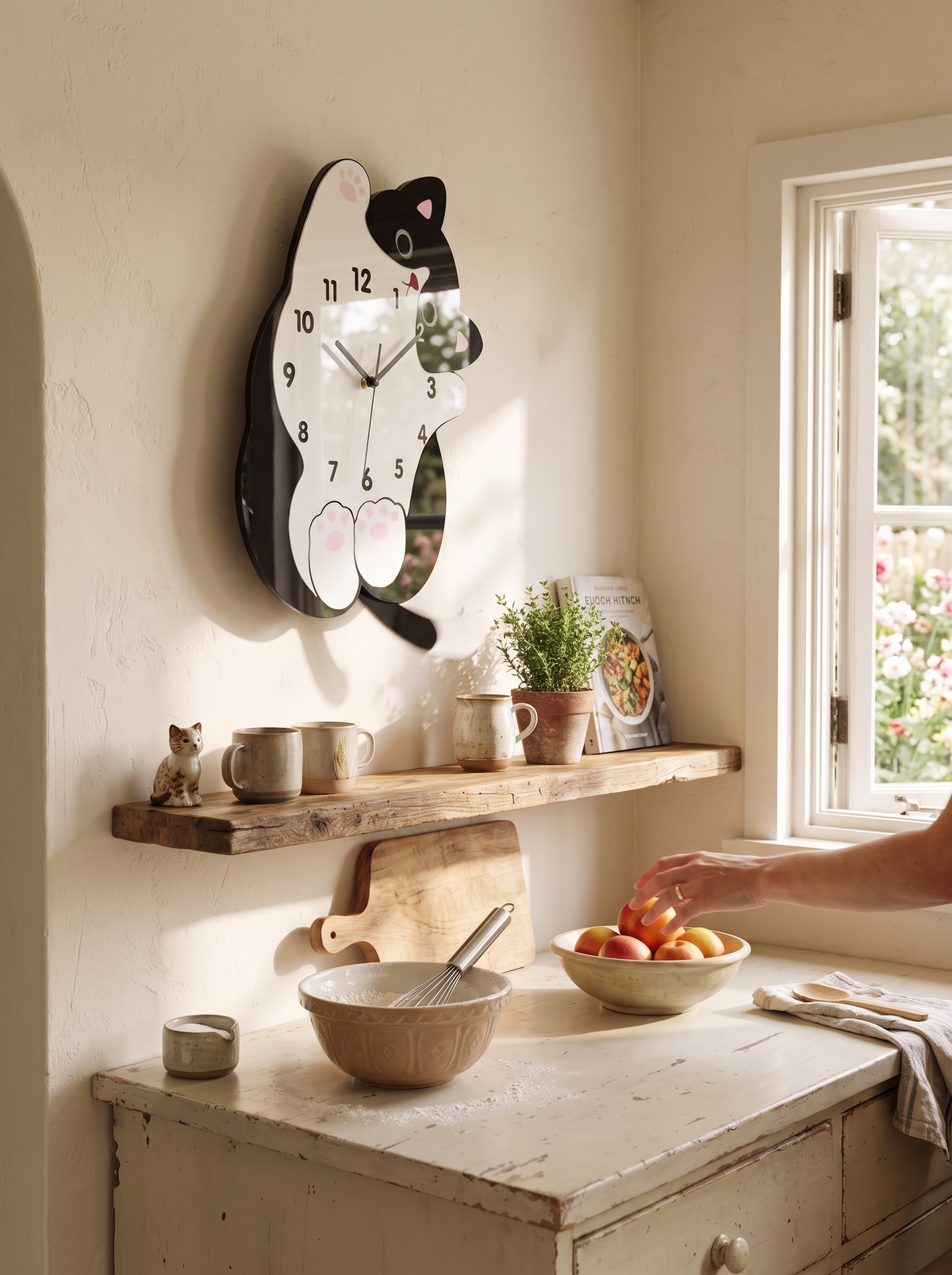Cat-Shaped Wall Clock with Wagging Tail Pendulum lifestyle image 2