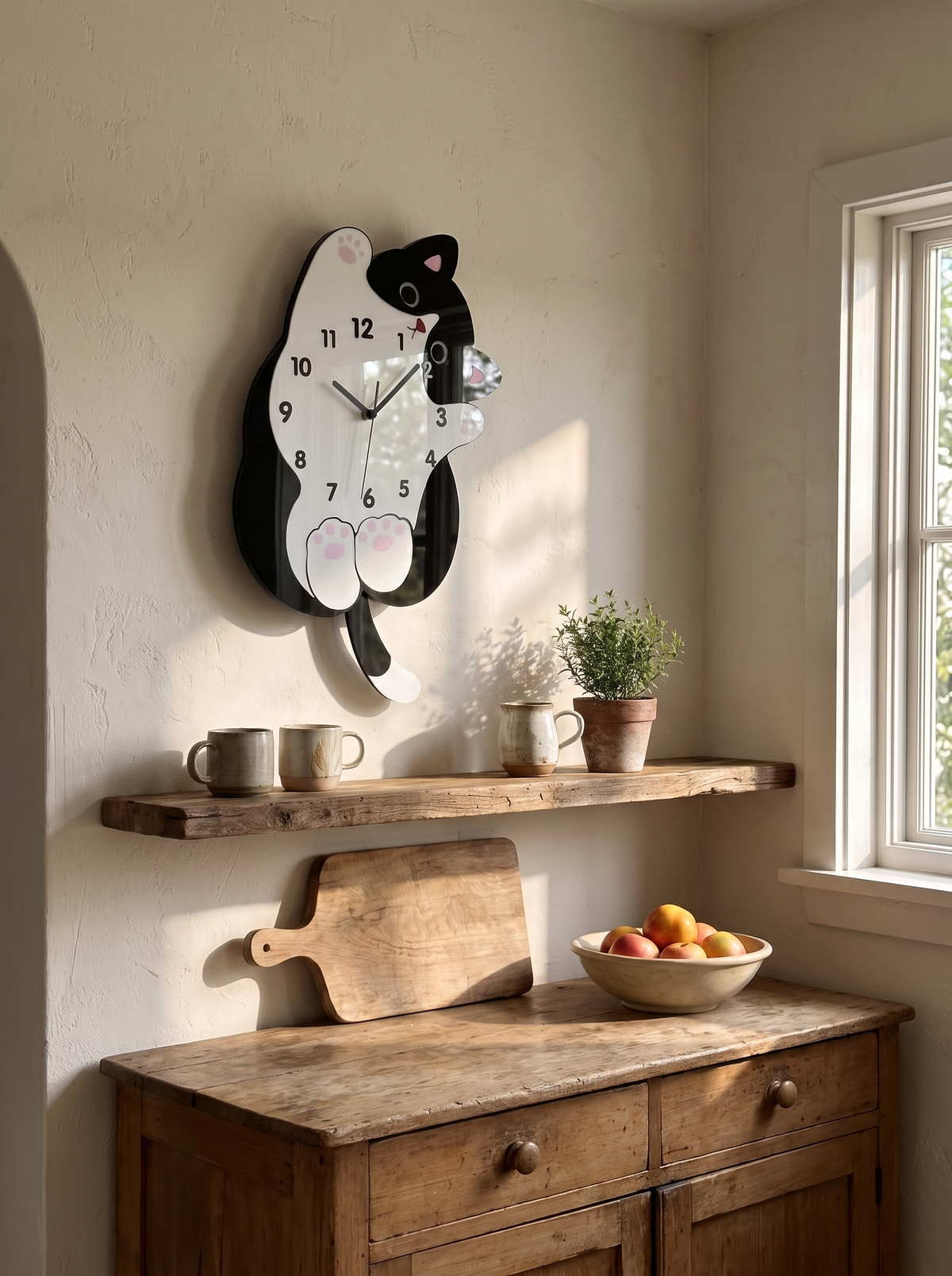 Cat-Shaped Wall Clock with Wagging Tail Pendulum lifestyle image 1