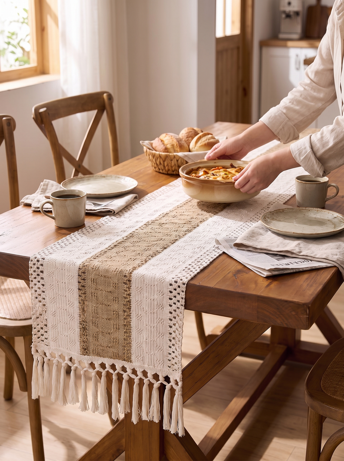 Theron Boho Woven Table Runner with Tassels lifestyle image 2