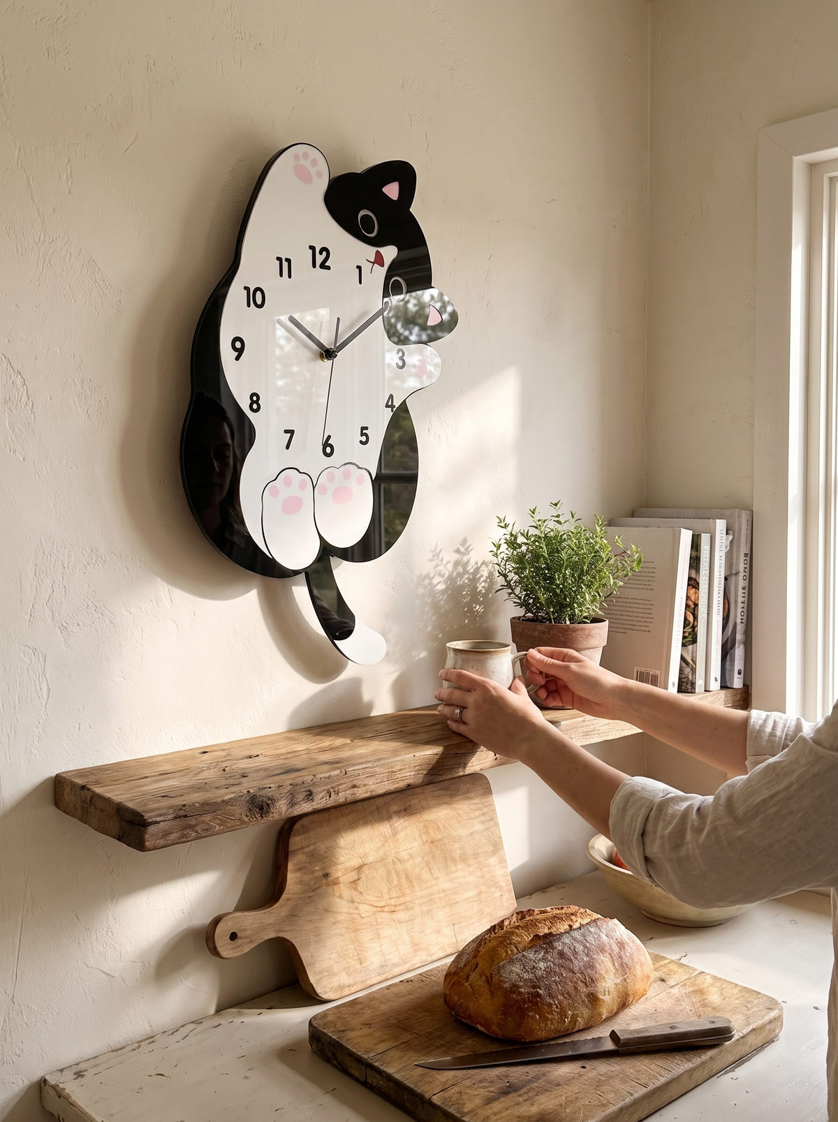 Cat-Shaped Wall Clock with Wagging Tail Pendulum lifestyle image 3