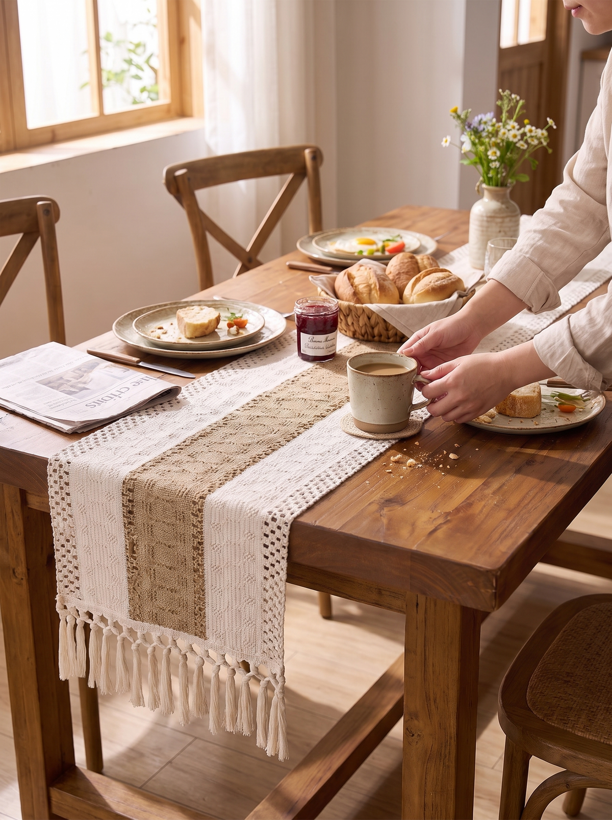 Theron Boho Woven Table Runner with Tassels lifestyle image 3